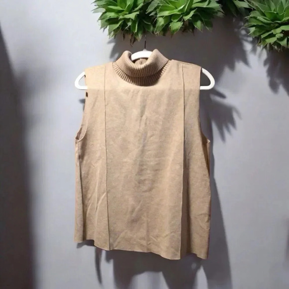 Zara Sweaters - Zara Beige Turtleneck Ribbed Trim Cozy Sleeveless Sweater Top Size Medium
